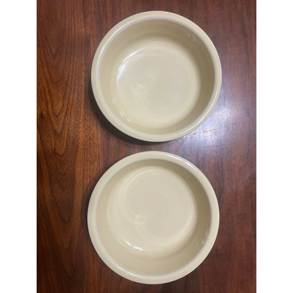 Vintage Fiesta‎ Ware Set 2 Yellow/Ivory Soup Cereal Bowls 6.75 inch Embossed USA